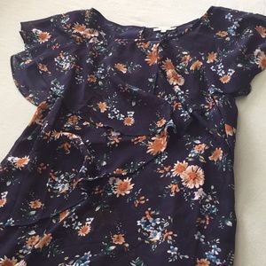 Lace&Mesh Navy floral top, 2X